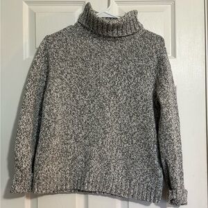 Lands End Knit Turtleneck 100% Wool Grey/White Womens Medium